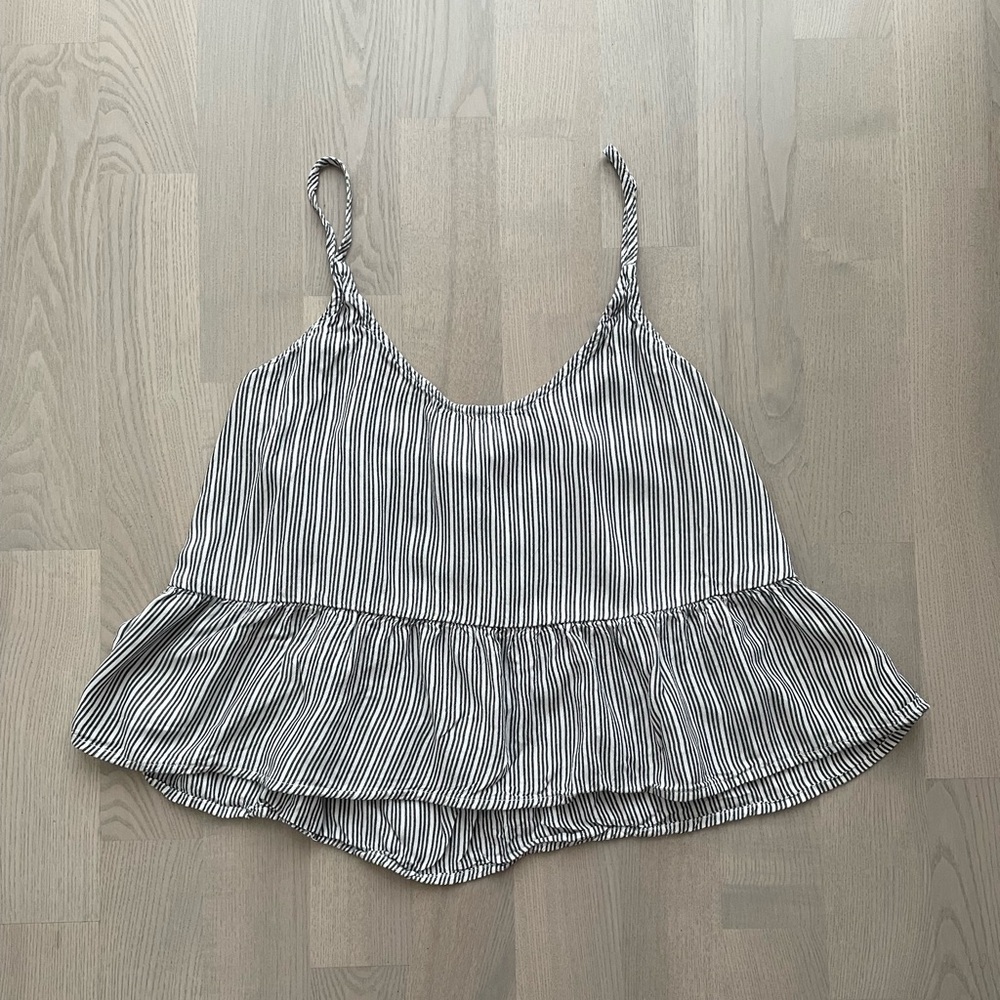 Hollister Striped Chambray Nautical Airy Crop Top with Tie and Low Back